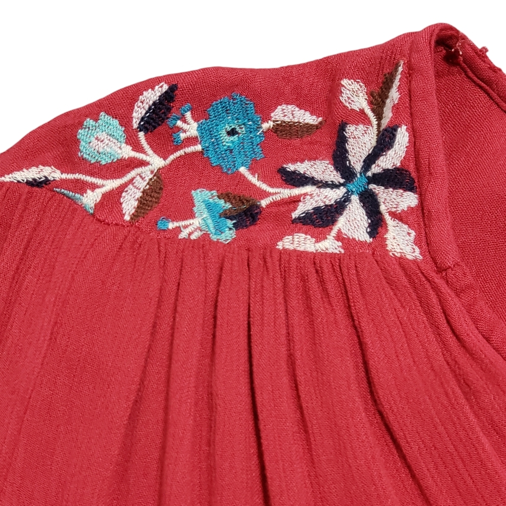 Free People Te Amo Red Floral Embroidered Babydoll Dress XS Boho Peasant Flowy - Picture 10 of 13